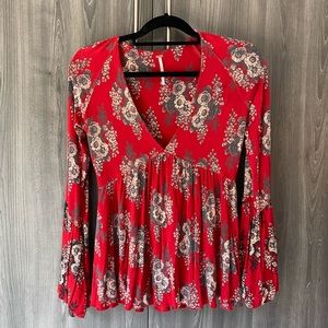 Free People red bell sleeve baby doll top